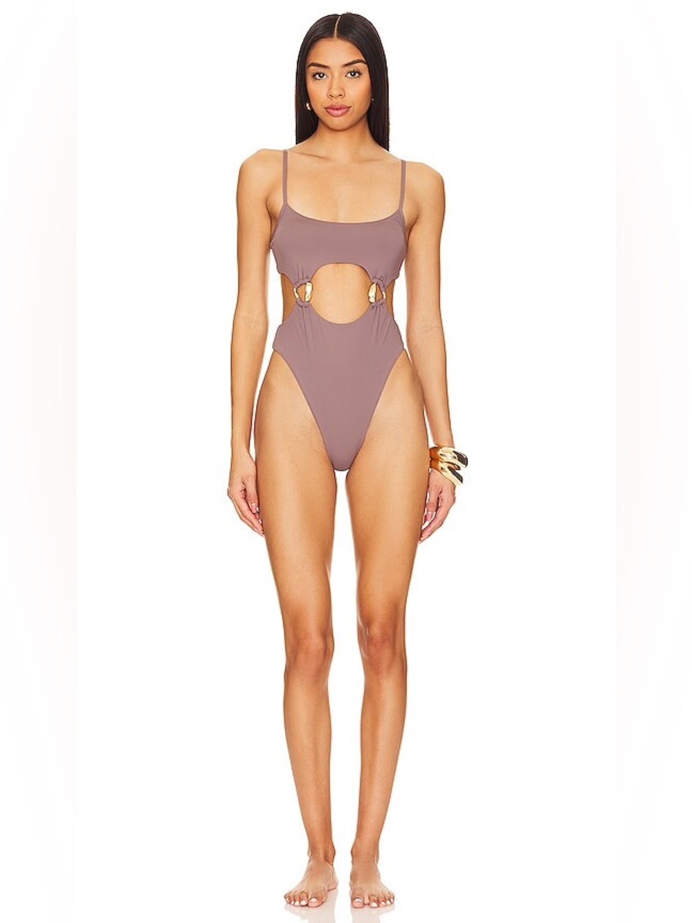 NWT Riot Swim Bora One Piece in Taupe Gold Metal Hardware Accents sz Small